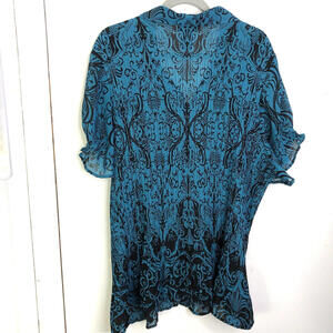 Lane Bryant Top Womens 26 28 Pleat Front Ruffle Sleeve Button Down Paisley